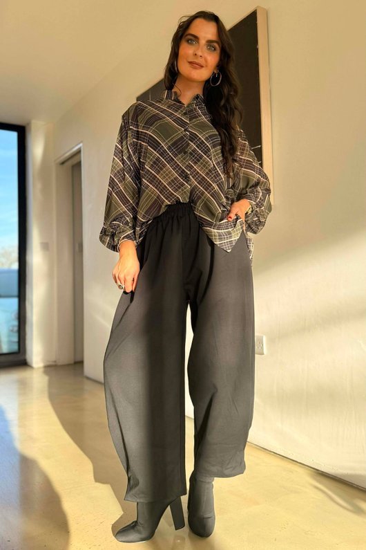 Ainsley Plaid Chiffon Blouse Khaki